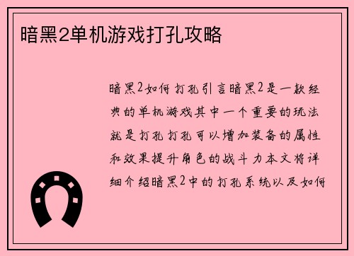 暗黑2单机游戏打孔攻略